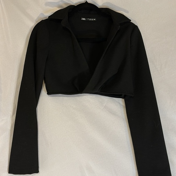Zara Crop Top Black Crisscross Lapel Size Small - Picture 2 of 5